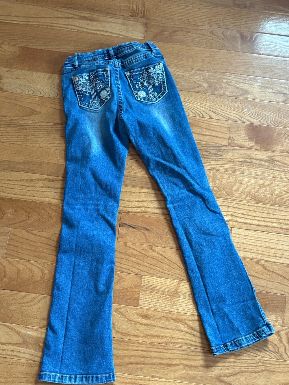 Blue Women's Bootcut Jeans with Embellished Back Pockets